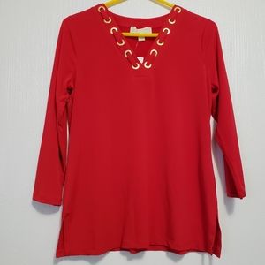 Michael Kors | Red long sleeve V-neck blouse
